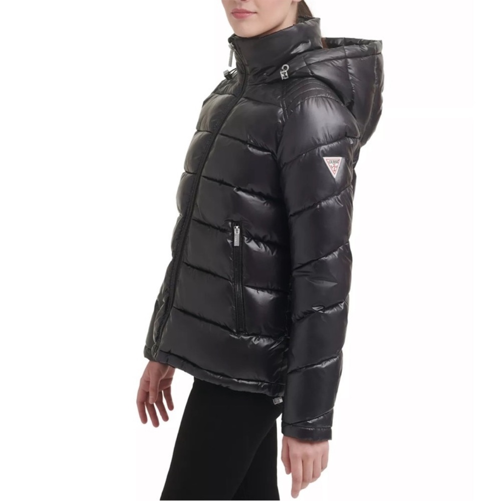 Guess Women's High-Shine Hooded Puffer Coat. - Picture 2 of 5